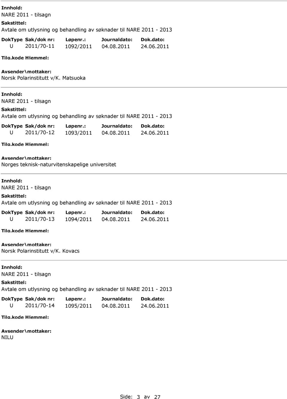 2011 Norges teknisk-naturvitenskapelige universitet NARE 2011 - tilsagn 2011/70-13