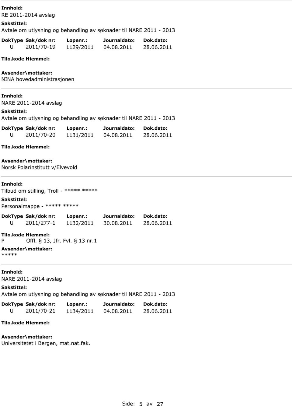 om stilling, Troll - ersonalmappe - 2011/277-1 1132/2011 30.08.