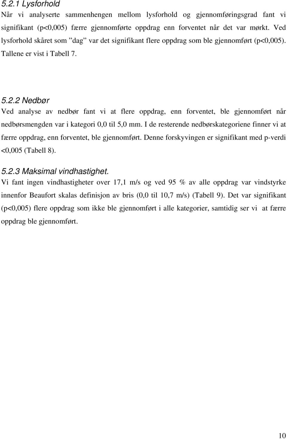 2 Nedbør Ved analyse av nedbør fant vi at flere oppdrag, enn forventet, ble gjennomført når nedbørsmengden var i kategori 0,0 til 5,0 mm.