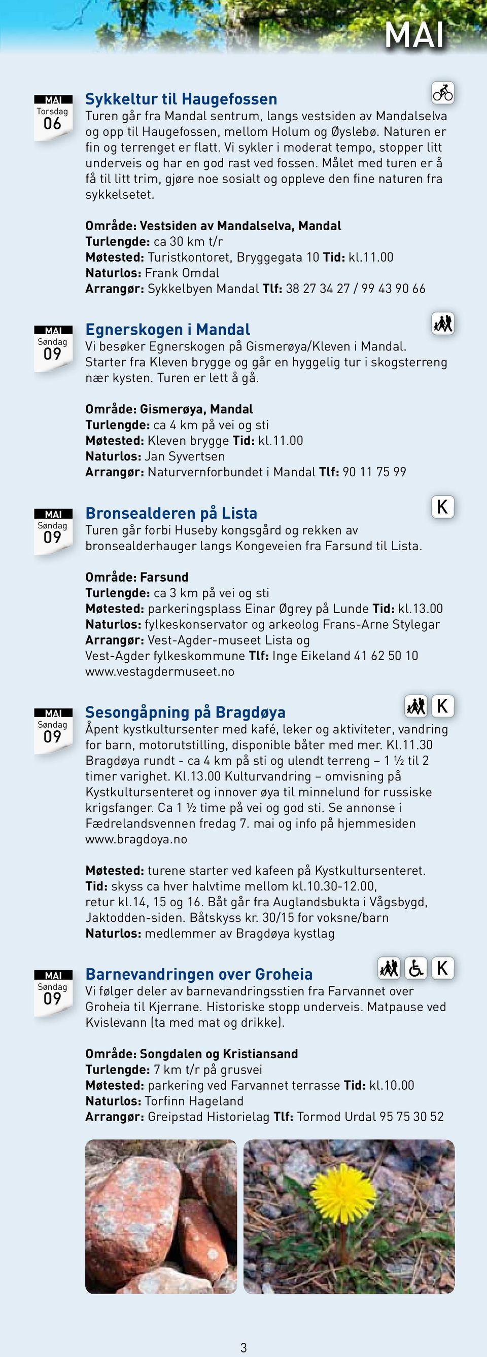 Område: Vestsiden av Mandalselva, Mandal Turlengde: ca 30 km t/r Møtested: Turistkontoret, Bryggegata 10 Tid: kl.11.