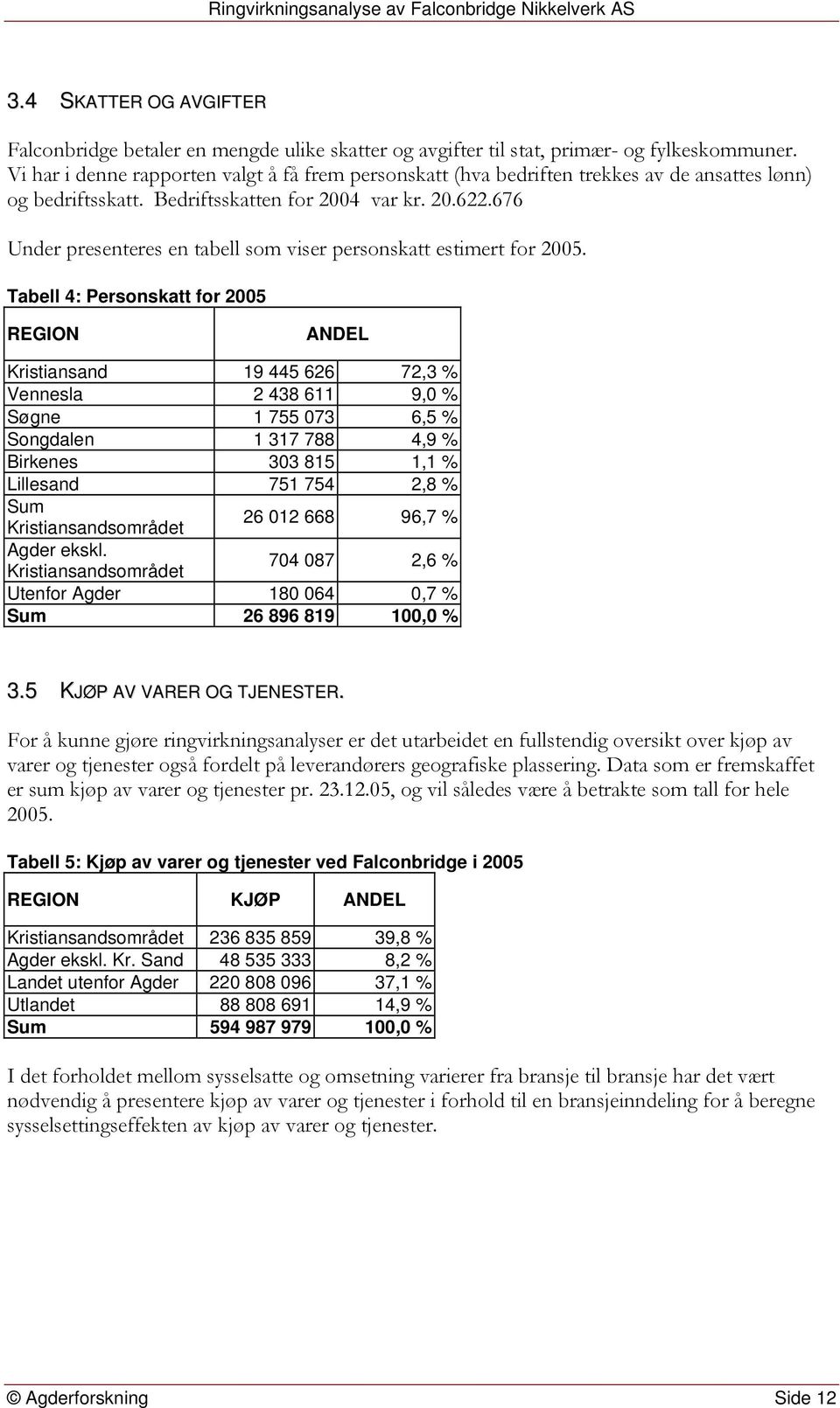 676 Under presenteres en tabell som viser personskatt estimert for 2005.