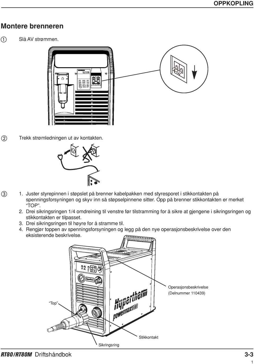 Opp på brenner stikkontakten er merket TOP. 2.
