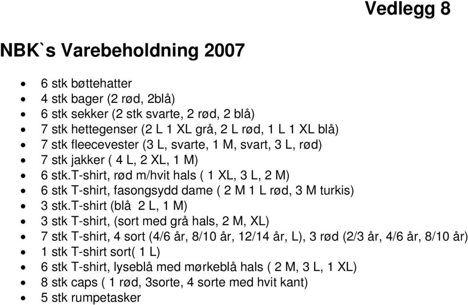 t-shirt, rød m/hvit hals ( 1 XL, 3 L, 2 M) 6 stk T-shirt, fasongsydd dame ( 2 M 1 L rød, 3 M turkis) 3 stk.