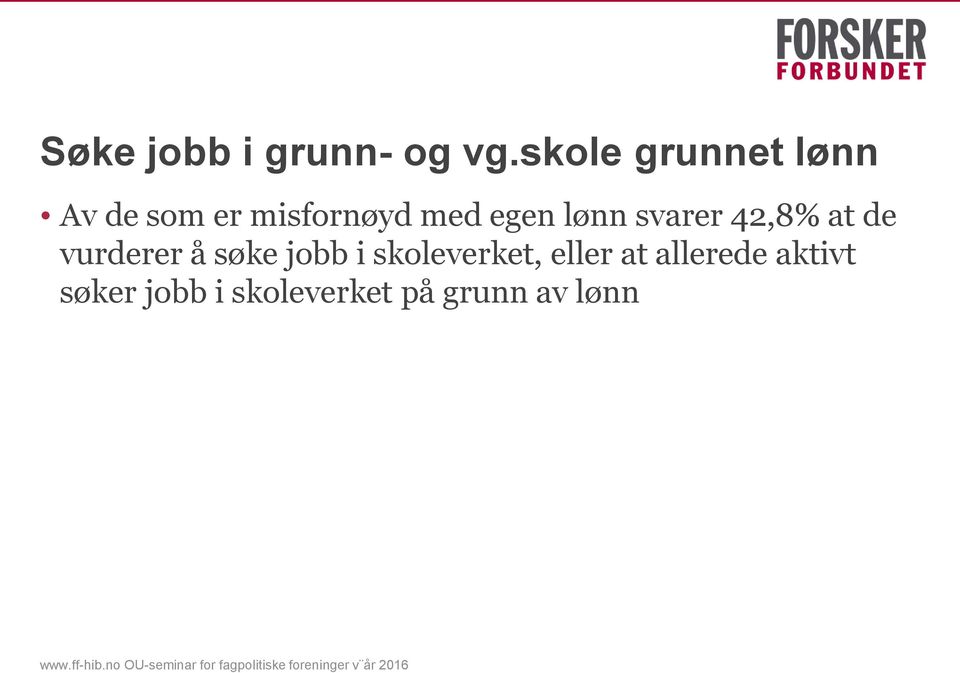 egen lønn svarer 42,8% at de vurderer å søke jobb