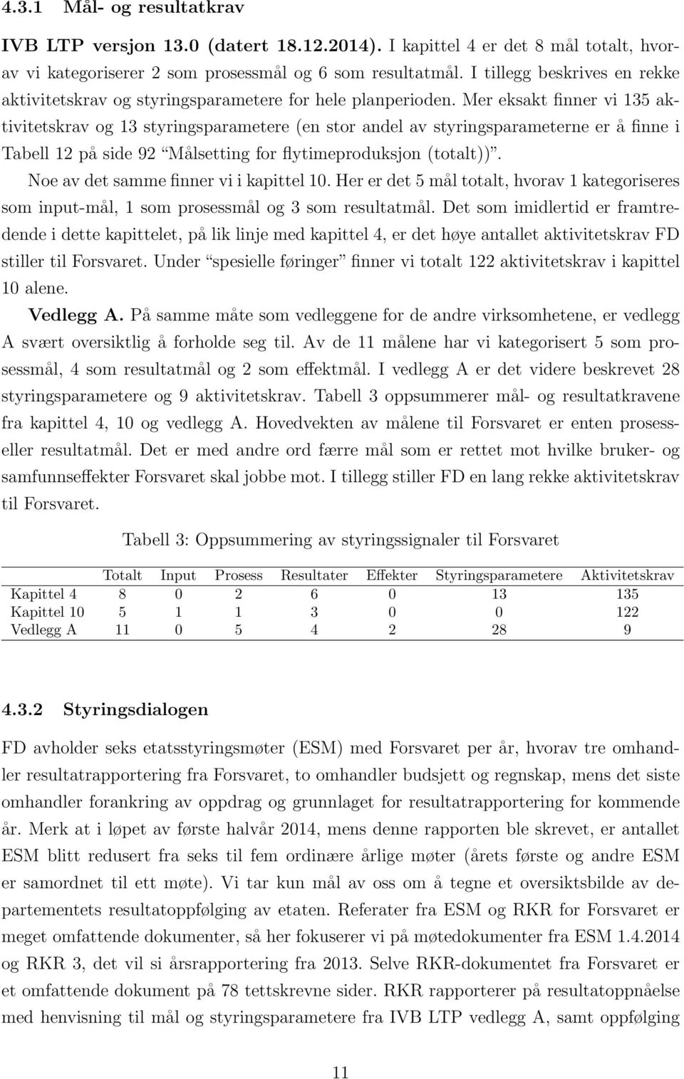 Mer eksakt finner vi 135 aktivitetskrav og 13 styringsparametere (en stor andel av styringsparameterne er å finne i Tabell 12 på side 92 Målsetting for flytimeproduksjon (totalt)).