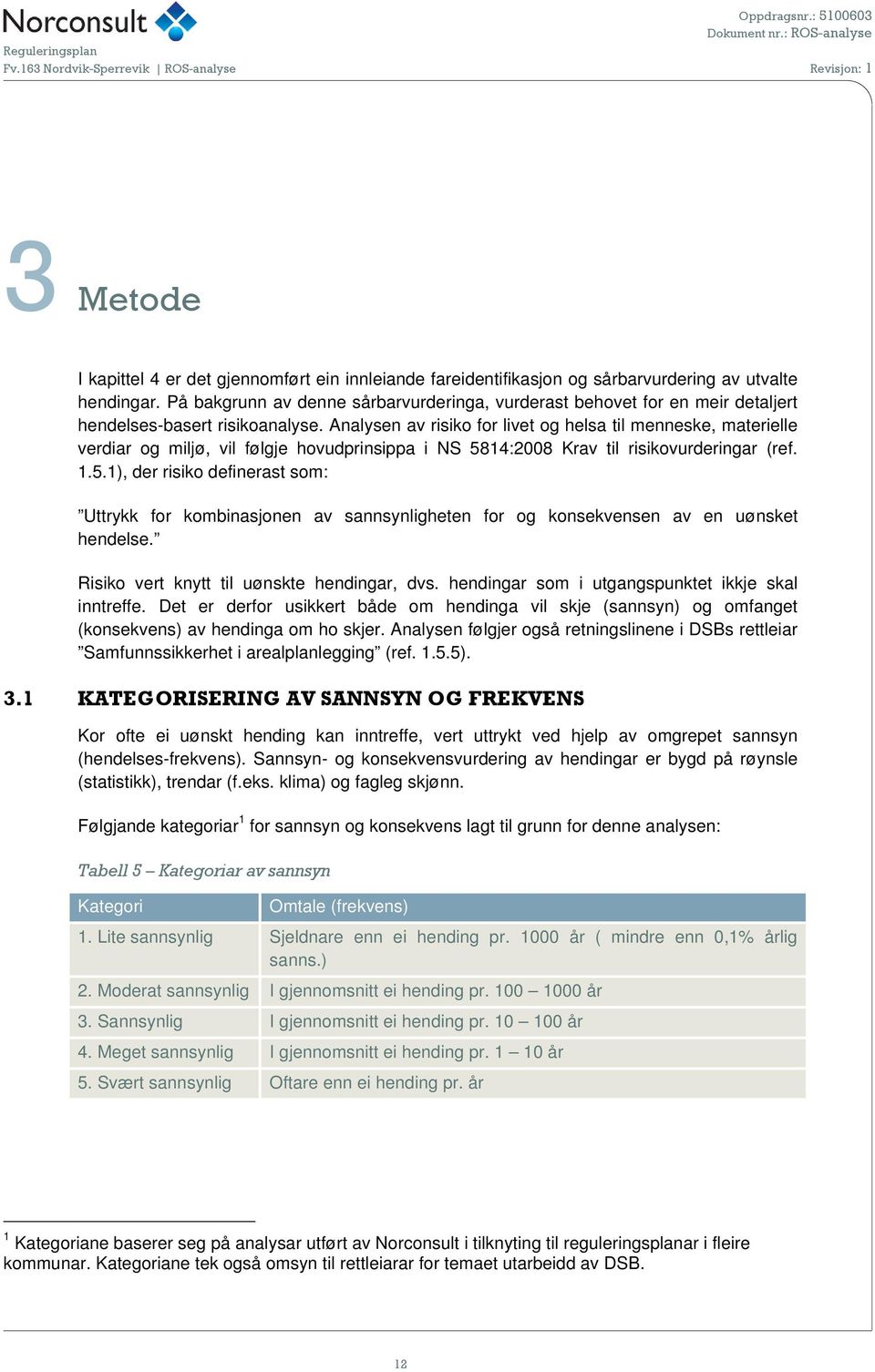 Analysen av risiko for livet og helsa til menneske, materielle verdiar og miljø, vil følgje hovudprinsippa i NS 58