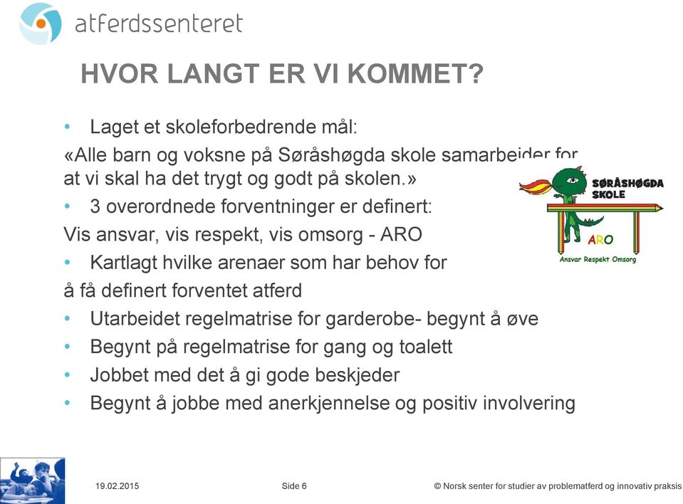 » 3 overordnede forventninger er definert: Vis ansvar, vis respekt, vis omsorg - ARO Kartlagt hvilke arenaer som har behov for å få definert