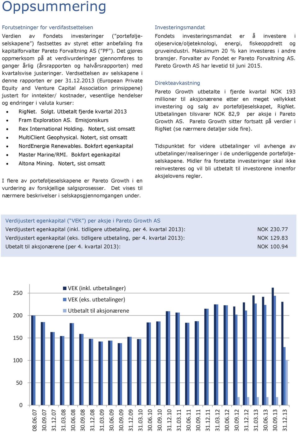 kapitalforvalter Pareto Forvaltning AS ( PF ). Det gjøres oppmerksom på at verdivurderinger gjennomføres to ganger årlig (årsrapporten og halvårsrapporten) med kvartalsvise justeringer.