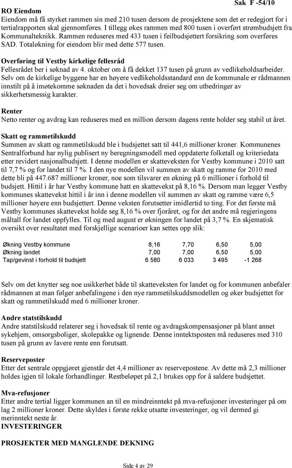 Totaløkning for eiendom blir med dette 577 tusen. Overføring til Vestby kirkelige fellesråd Fellesrådet ber i søknad av 4. oktober om å få dekket 137 tusen på grunn av vedlikeholdsarbeider.