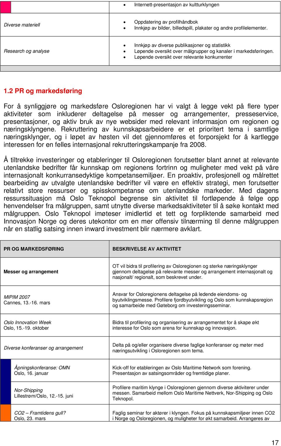 2 PR og markedsføring For å synliggjøre og markedsføre Osloregionen har vi valgt å legge vekt på flere typer aktiviteter som inkluderer deltagelse på messer og arrangementer, presseservice,