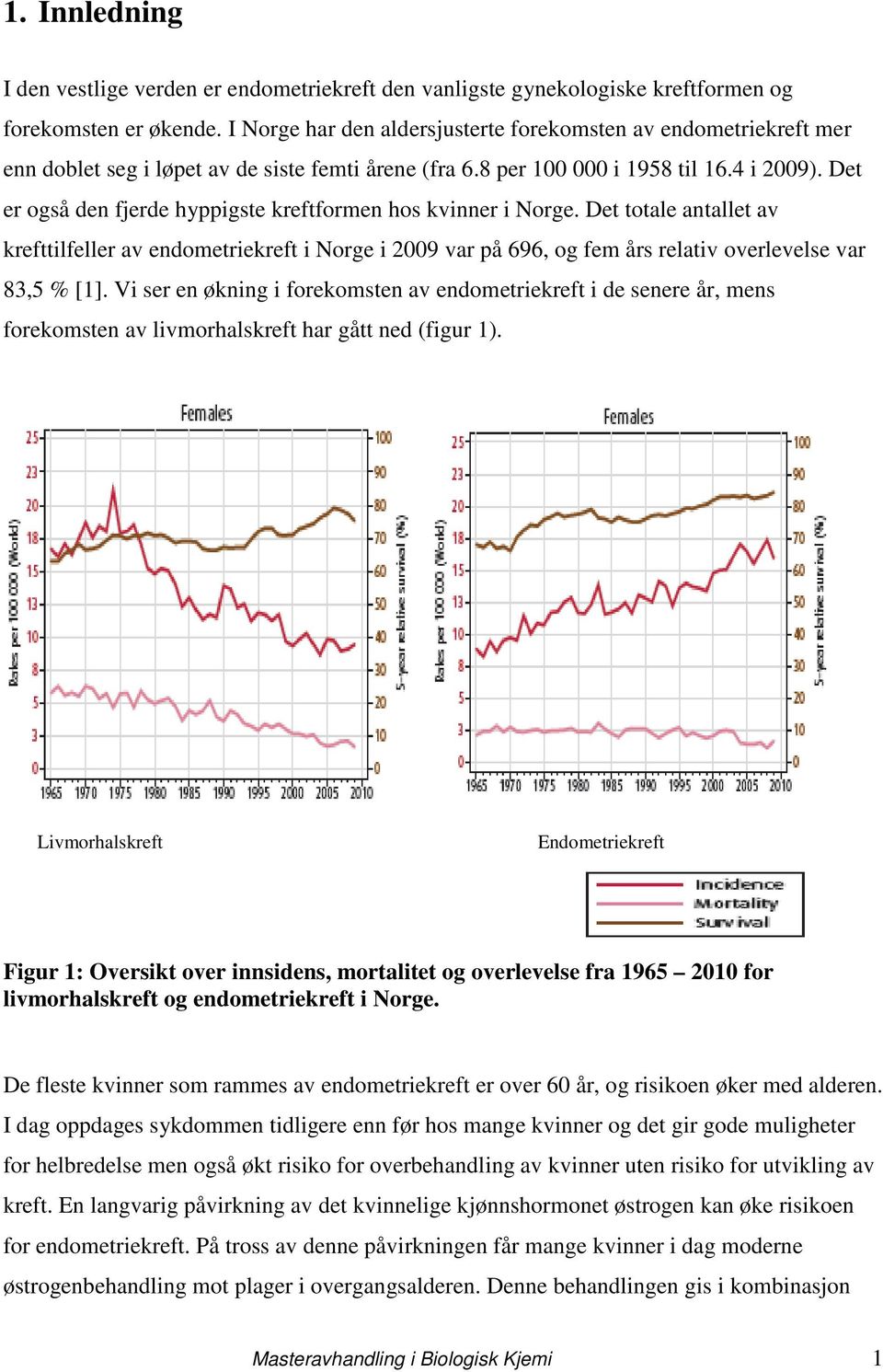 Det er også den fjerde hyppigste kreftformen hos kvinner i Norge. Det totale antallet av krefttilfeller av endometriekreft i Norge i 2009 var på 696, og fem års relativ overlevelse var 83,5 % [1].