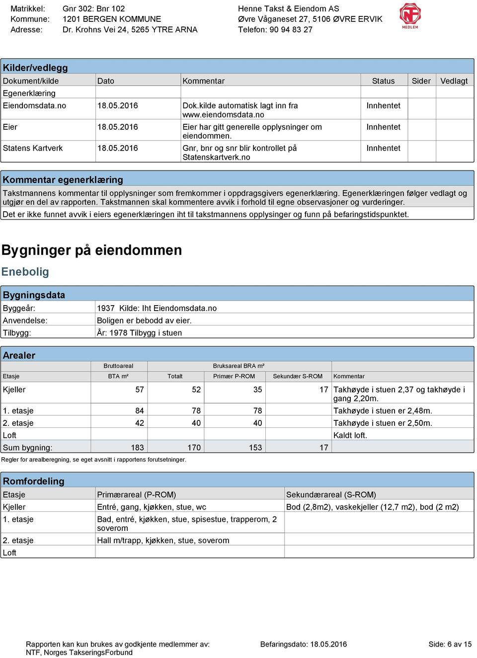 no Innhentet Sider Vedlagt Egenerklæring Kommentar egenerklæring Takstmannens kommentar til opplysninger som fremkommer i oppdragsgivers egenerklæring.