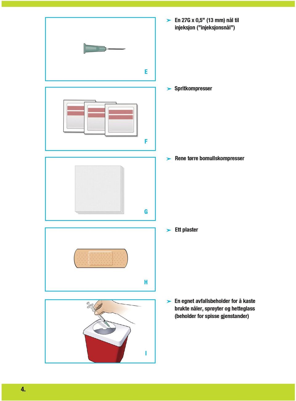 plaster H En egnet avfallsbeholder for å kaste brukte