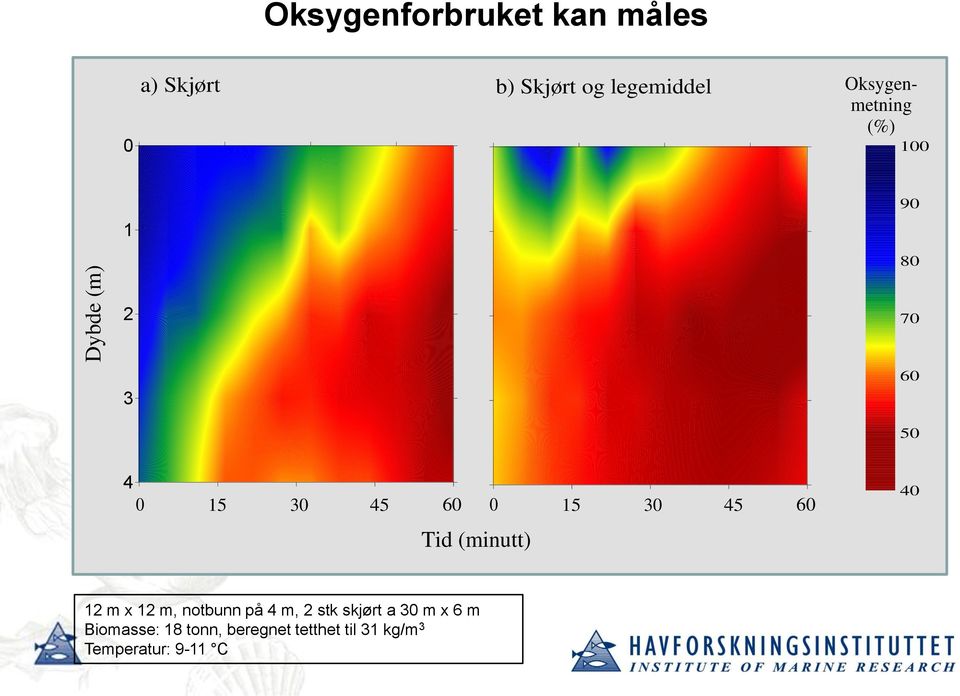 0 15 30 45 60 Tid (minutt) 40 12 m x 12 m, notbunn på 4 m, 2 stk skjørt