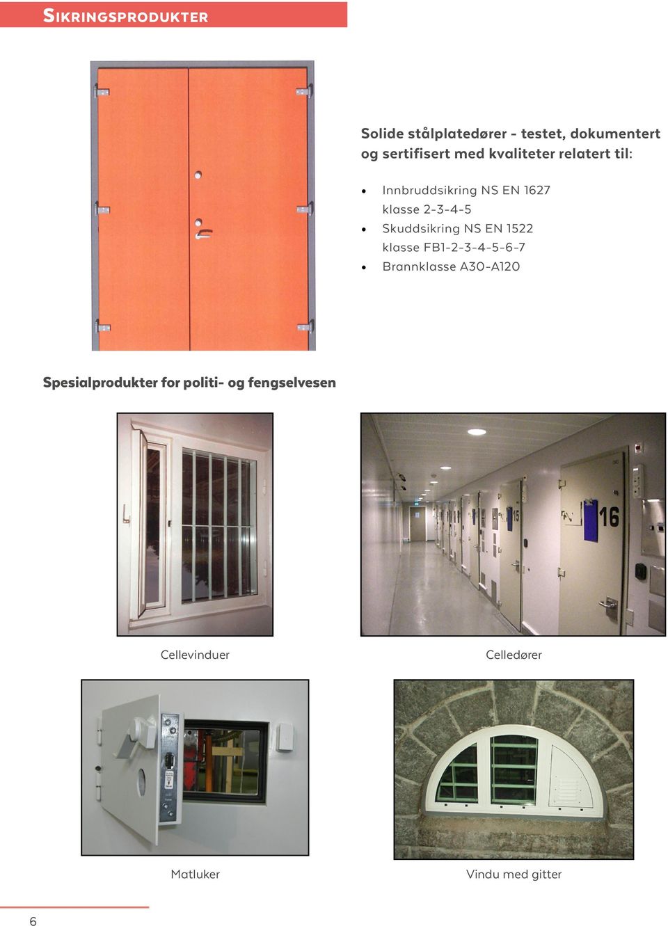 Skuddsikring NS EN 1522 klasse FB1-2-3-4-5-6-7 Brannklasse A30-A120