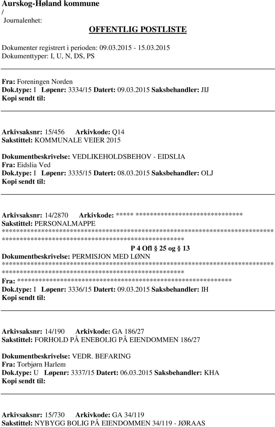 2015 Saksbehandler: OLJ Arkivsaksnr: 142870 Arkivkode: ***** ****************************** P 4 Ofl 25 og 13 Dokumentbeskrivelse: PERMISJON MED LØNN Fra: ********* Dok.