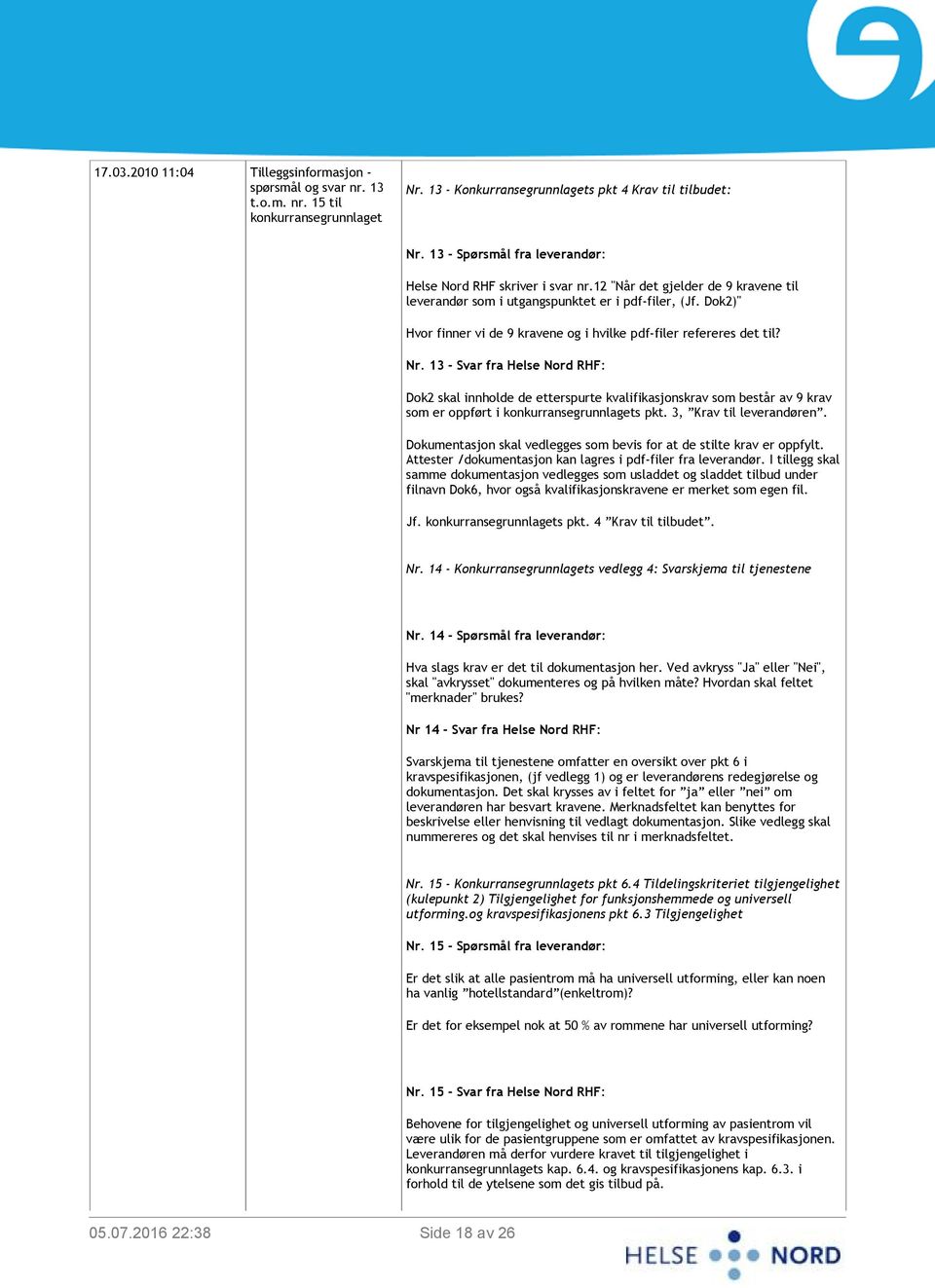 Dok2)" Hvor finner vi de 9 kravene og i hvilke pdf-filer refereres det til? Nr.