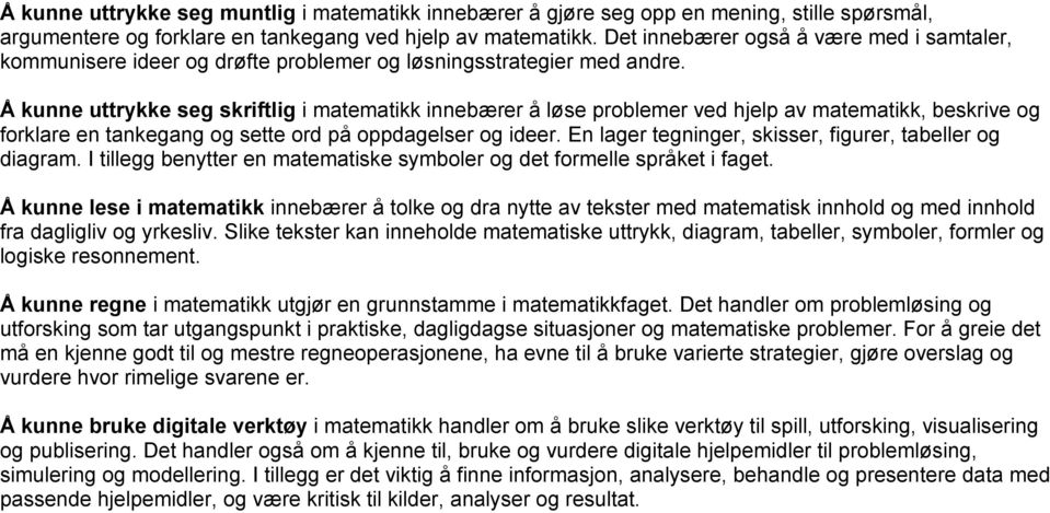 Å kunne uttrykke seg skriftlig i matematikk innebærer å løse problemer ved hjelp av matematikk, beskrive og forklare en tankegang og sette ord på oppdagelser og ideer.