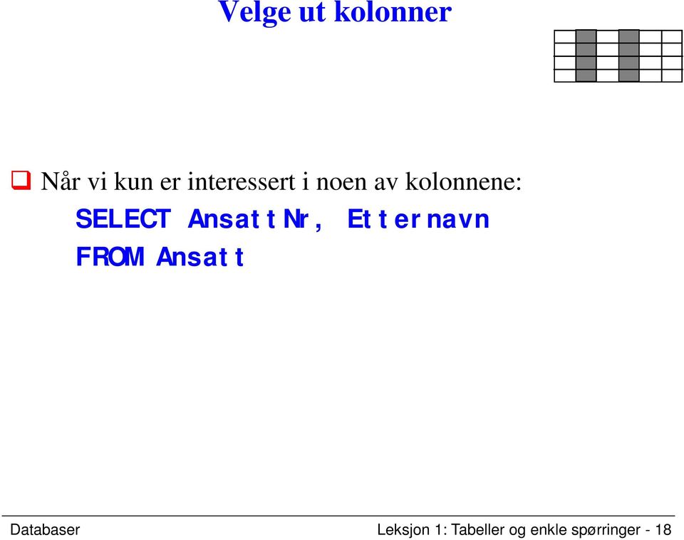 SELECT AnsattNr, Etternavn Databaser