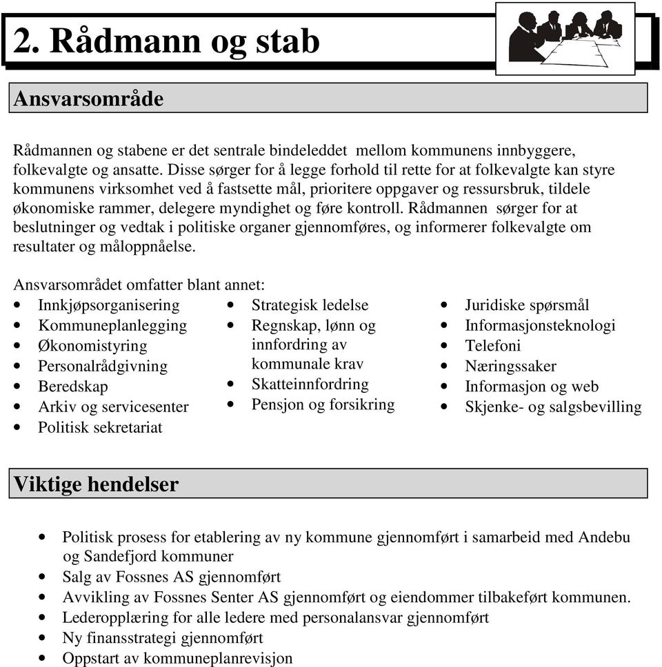 føre kontroll. Rådmannen sørger for at beslutninger og vedtak i politiske organer gjennomføres, og informerer folkevalgte om resultater og måloppnåelse.