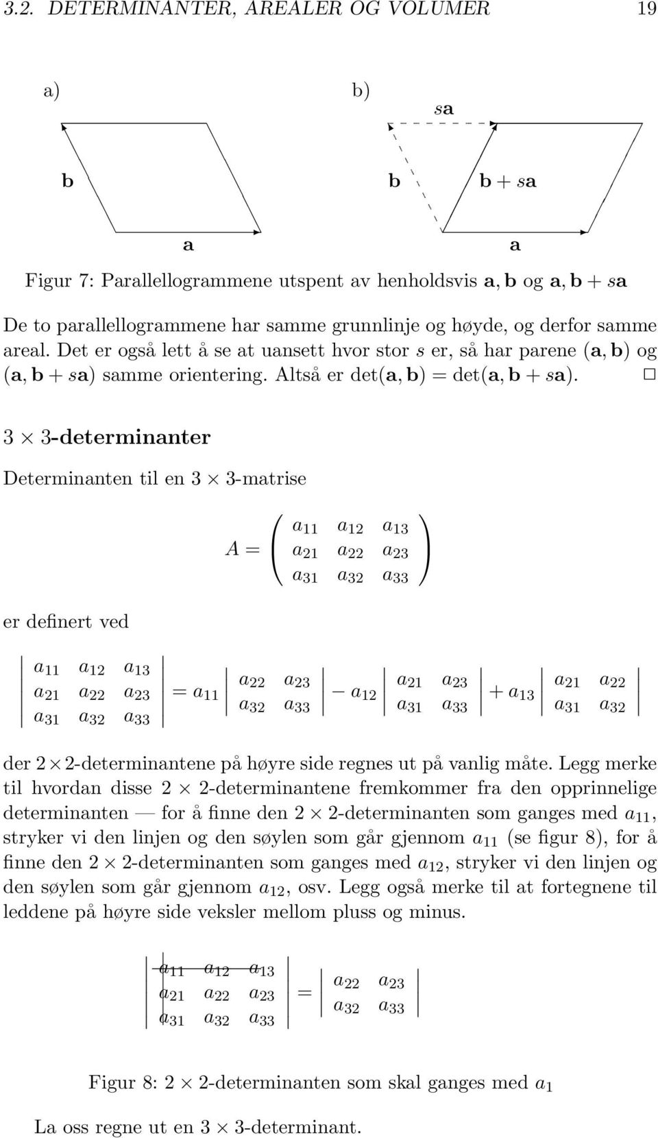 3 3-determinanter Determinanten til en 3 3-matrise A = a 11 a 12 a 13 a 21 a 22 a 23 a 31 a 32 a 33 er definert ved a 11 a 12 a 13 a 21 a 22 a 23 a 31 a 32 a 33 = a 11 a 22 a 23 a 32 a 33 a 12 a 21 a