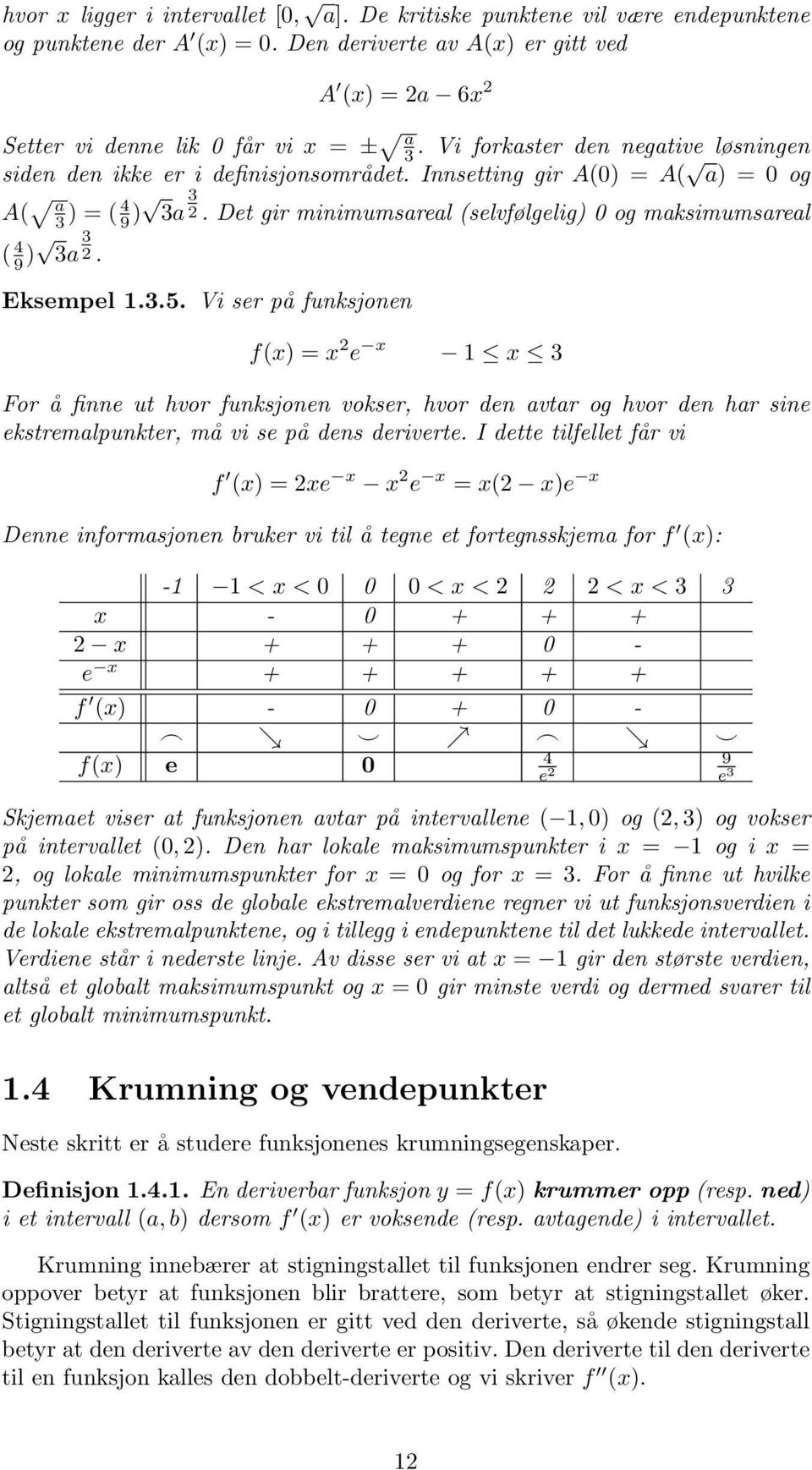 Det gir minimumsareal (selvfølgelig) og maksimumsareal ( 4 9 )p 3a 3 2. Eksempel.3.5.