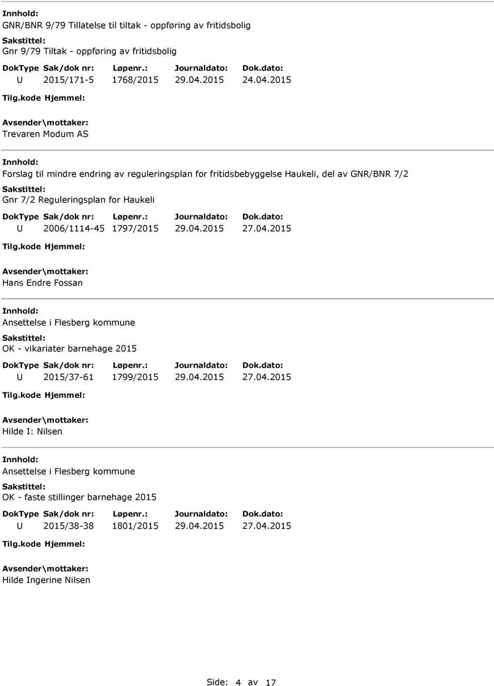 2015 Trevaren Modum AS Forslag til mindre endring av reguleringsplan for fritidsbebyggelse Haukeli, del av GNR/BNR 7/2