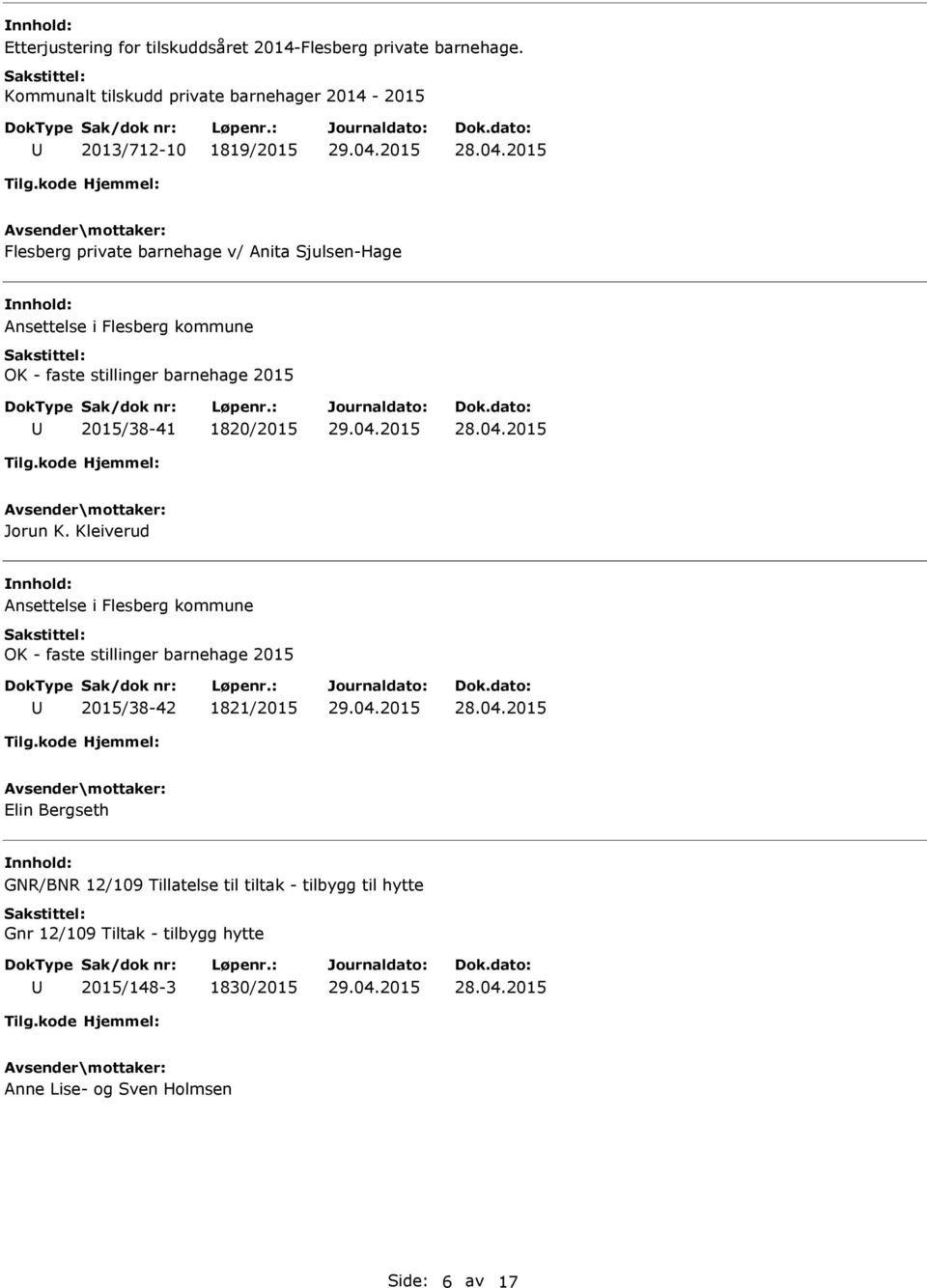 OK - faste stillinger barnehage 2015 2015/38-41 1820/2015 Jorun K.