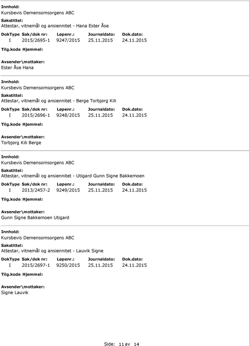 Attestar, vitnemål og ansiennitet - tigard Gunn Signe Bakkemoen 2013/2457-2 9249/2015 Gunn Signe Bakkemoen