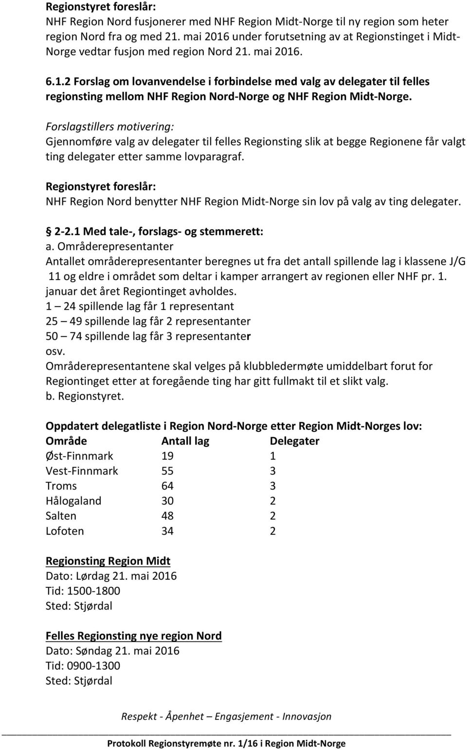 Forslagstillers motivering: Gjennomføre valg av delegater til felles Regionsting slik at begge Regionene får valgt ting delegater etter samme lovparagraf.