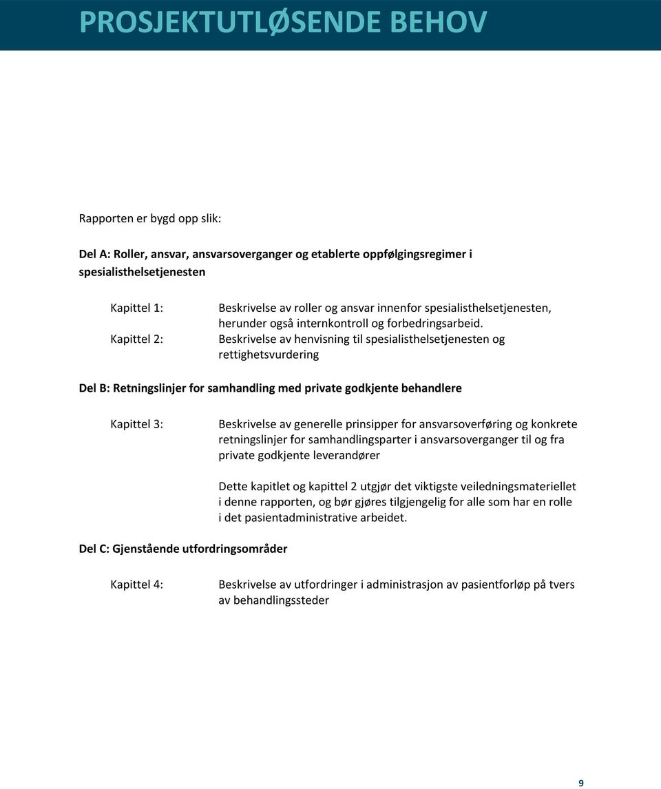 Beskrivelse av henvisning til spesialisthelsetjenesten og rettighetsvurdering Del B: Retningslinjer for samhandling med private godkjente behandlere Kapittel 3: Beskrivelse av generelle prinsipper