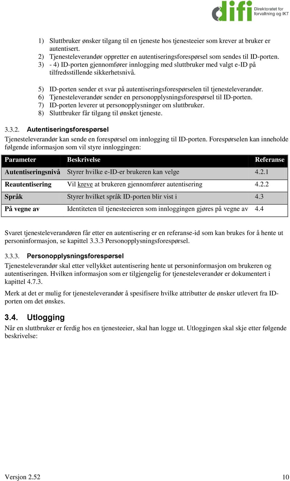 6) Tjenesteleverandør sender en personopplysningsforespørsel til ID-porten. 7) ID-porten leverer ut personopplysninger om sluttbruker. 8) Sluttbruker får tilgang til ønsket tjeneste. 3.3.2.