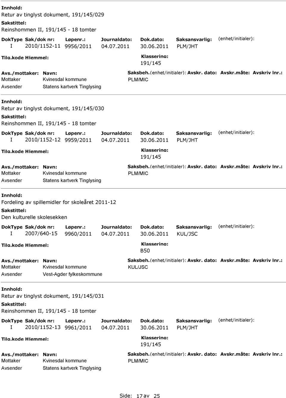 Fordeling av spillemidler for skoleåret 2011-12 Den kulturelle skolesekken 2007/640-15 9960/2011 KL/JSC B50 KL/JSC Vest-Agder fylkeskommune