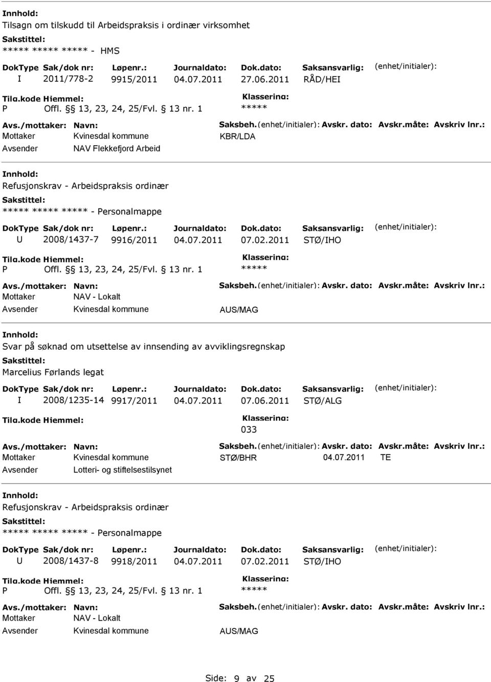 1 Mottaker NAV - Lokalt AS/MAG Svar på søknad om utsettelse av innsending av avviklingsregnskap Marcelius Førlands legat 2008/1235-14 9917/2011 07.06.