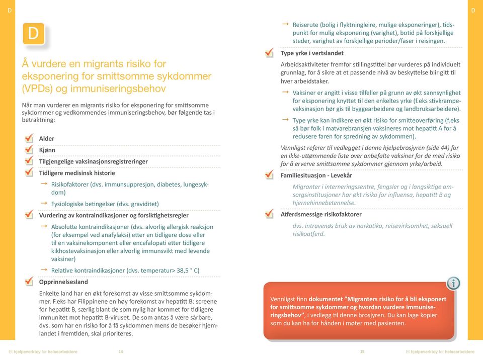 immunsuppresjon, diabetes, lungesykdom) Fysiologiske betingelser (dvs. graviditet) Vurdering av kontraindikasjoner og forsiktighetsregler Absolutte kontraindikasjoner (dvs.