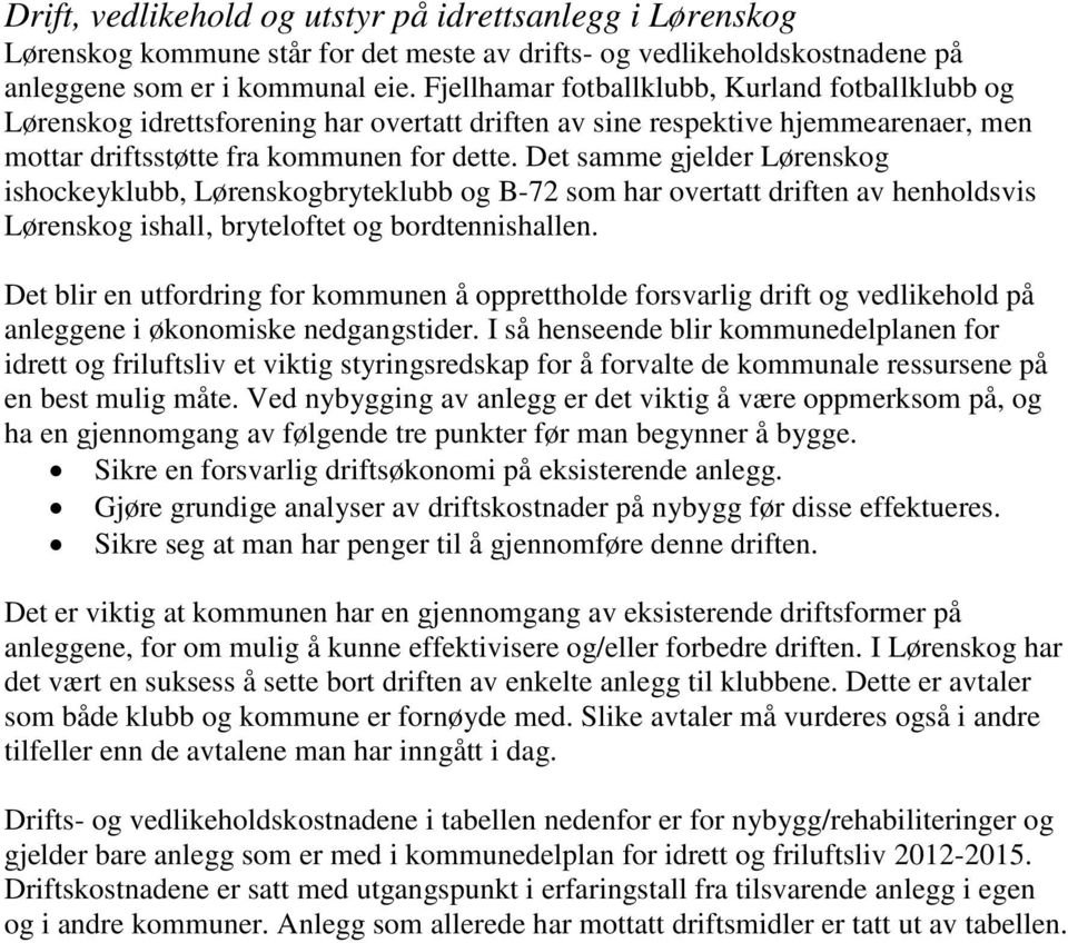 Det samme gjelder Lørenskog ishockeyklubb, Lørenskogbryteklubb og B-72 som har overtatt driften av henholdsvis Lørenskog ishall, bryteloftet og bordtennishallen.