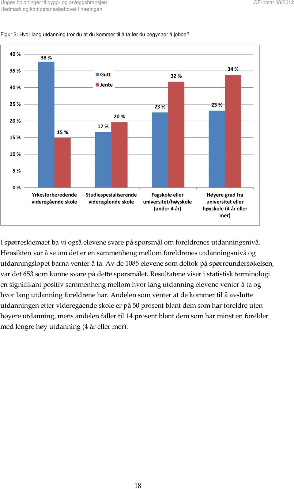 universitet/høyskole (under 4 år) Høyere grad fra universitet eller høyskole (4 år eller mer) I spørreskjemaet ba vi også elevene svare på spørsmål om foreldrenes utdanningsnivå.