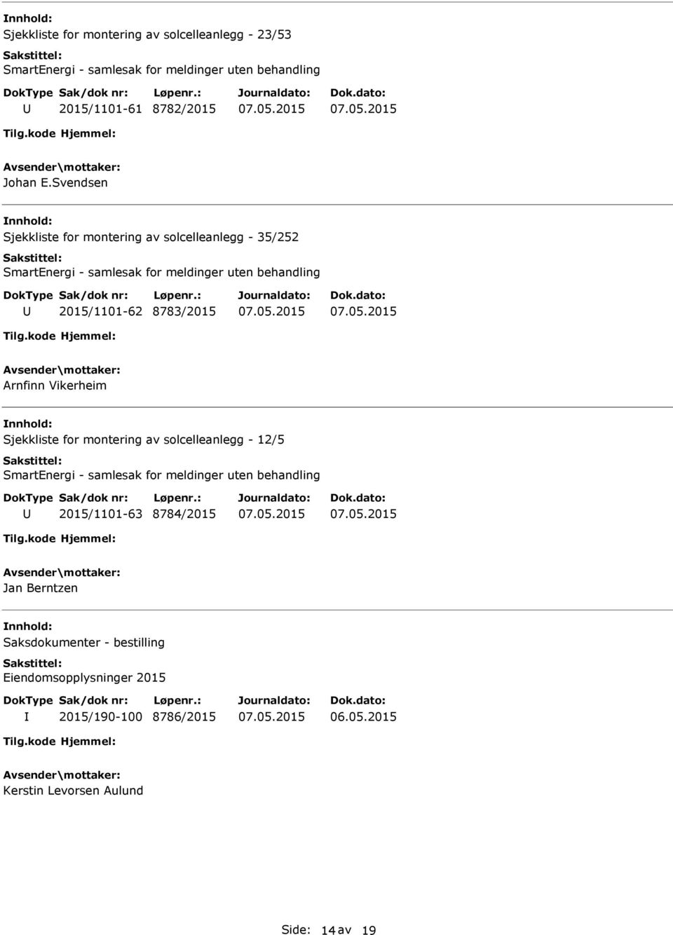Vikerheim Sjekkliste for montering av solcelleanlegg - 12/5 2015/1101-63 8784/2015 Jan Berntzen