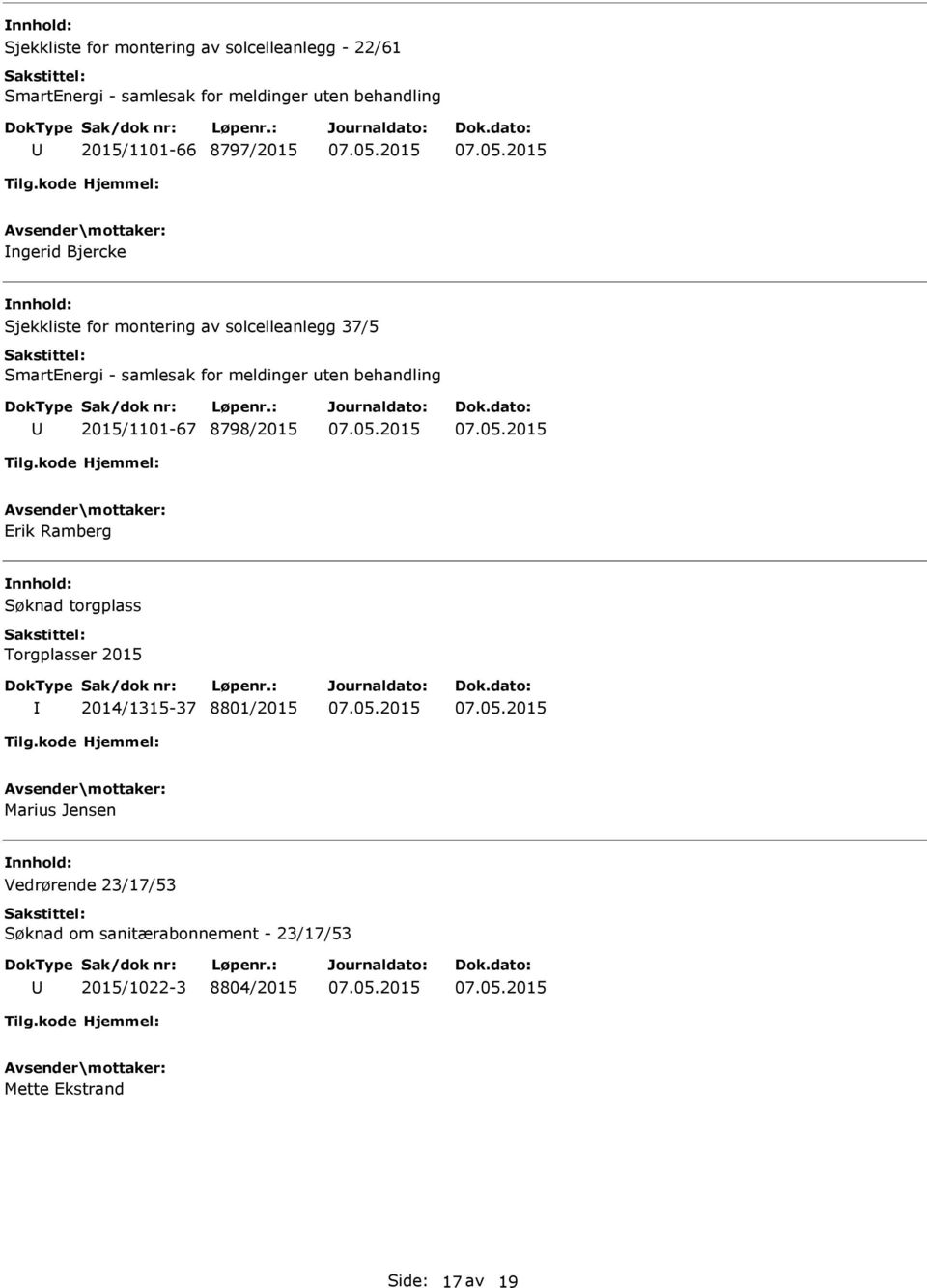 Søknad torgplass Torgplasser 2015 2014/1315-37 8801/2015 Marius Jensen Vedrørende