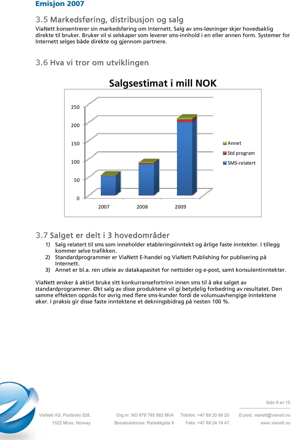 6 Hva vi tror om utviklingen Salgsestimat i mill NOK 250 200 150 Annet Std program 100 SMS-relatert 50 0 2007 2008 2009 3.