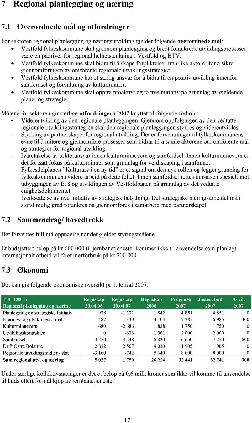 utviklingsprosesser være en pådriver for regional helhetstenkning i Vestfold og BTV.