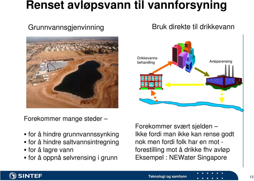 saltvannsintregning for å lagre vann for å oppnå selvrensing i grunn Forekommer svært sjelden Ikke fordi