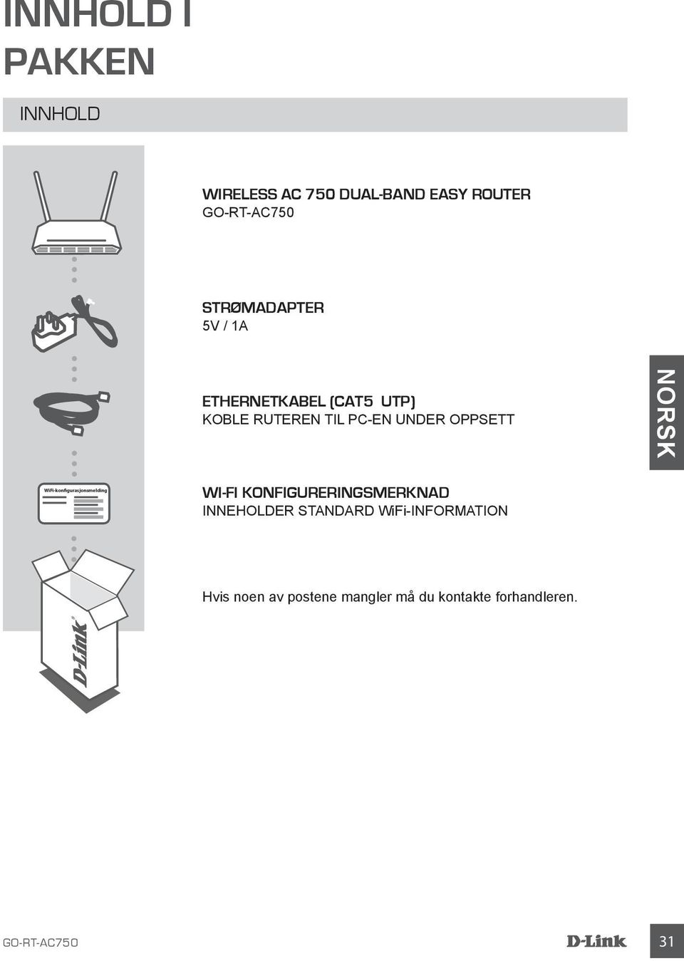 WiFi-konfigurasjonsmelding Wi-Fi KONFIGURERINGSMERKNAD INNEHOLDER STANDARD