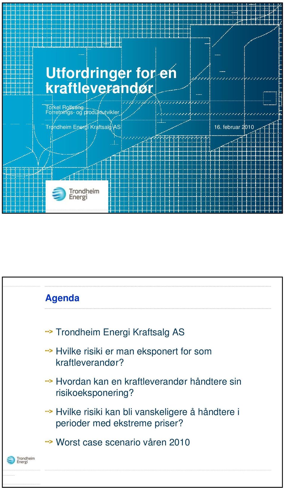 februar 2010 Agenda Trondheim Energi Kraftsalg AS Hvilke risiki er man eksponert for som