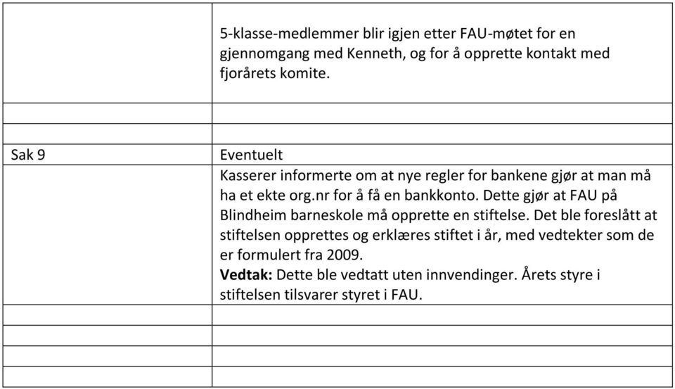 Dette gjør at FAU på Blindheim barneskole må opprette en stiftelse.