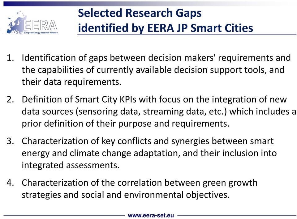 Definition of Smart City KPIs with focus on the integration of new data sources (sensoring data, streaming data, etc.