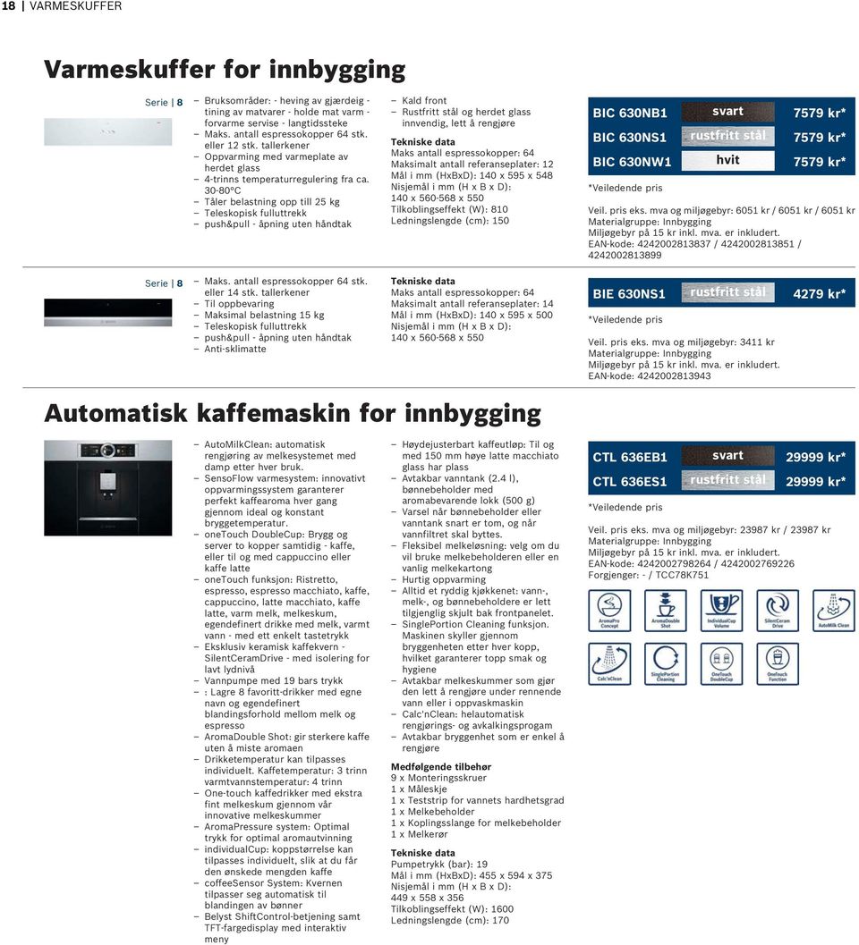 30-80 C Tåler belastning opp till 25 kg Teleskopisk fulluttrekk push&pull - åpning uten håndtak Kald front Rustfritt stål og herdet glass innvendig, lett å rengjøre Maks antall espressokopper: 64