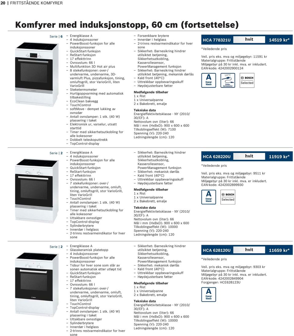 Steketermometer Hurtigoppvarming med automatisk tilbakestilling EcoClean bakvegg TouchControl softmove - dempet lukking av ovnsdør Antall ovnslamper: 1 stk.