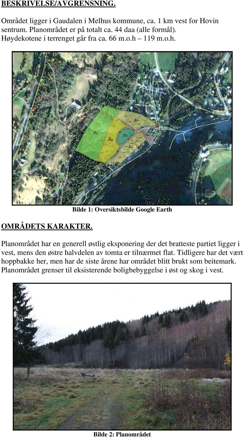 Bilde 1: Oversiktsbilde Google Earth Planområdet har en generell østlig eksponering der det bratteste partiet ligger i vest, mens den østre halvdelen