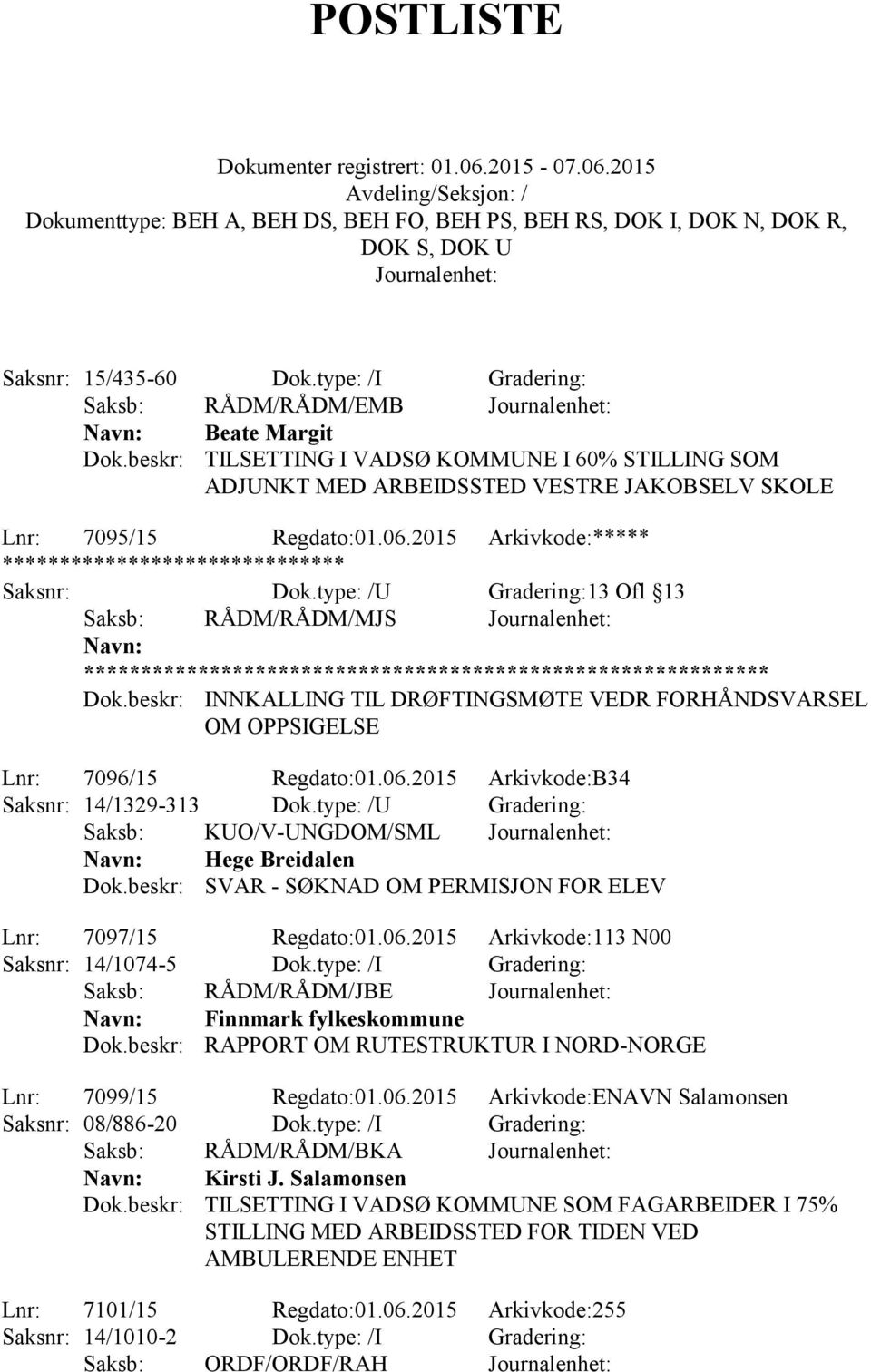 beskr: INNKALLING TIL DRØFTINGSMØTE VEDR FORHÅNDSVARSEL OM OPPSIGELSE Lnr: 7096/15 Regdato:01.06.2015 Arkivkode:B34 Saksnr: 14/1329-313 Dok.